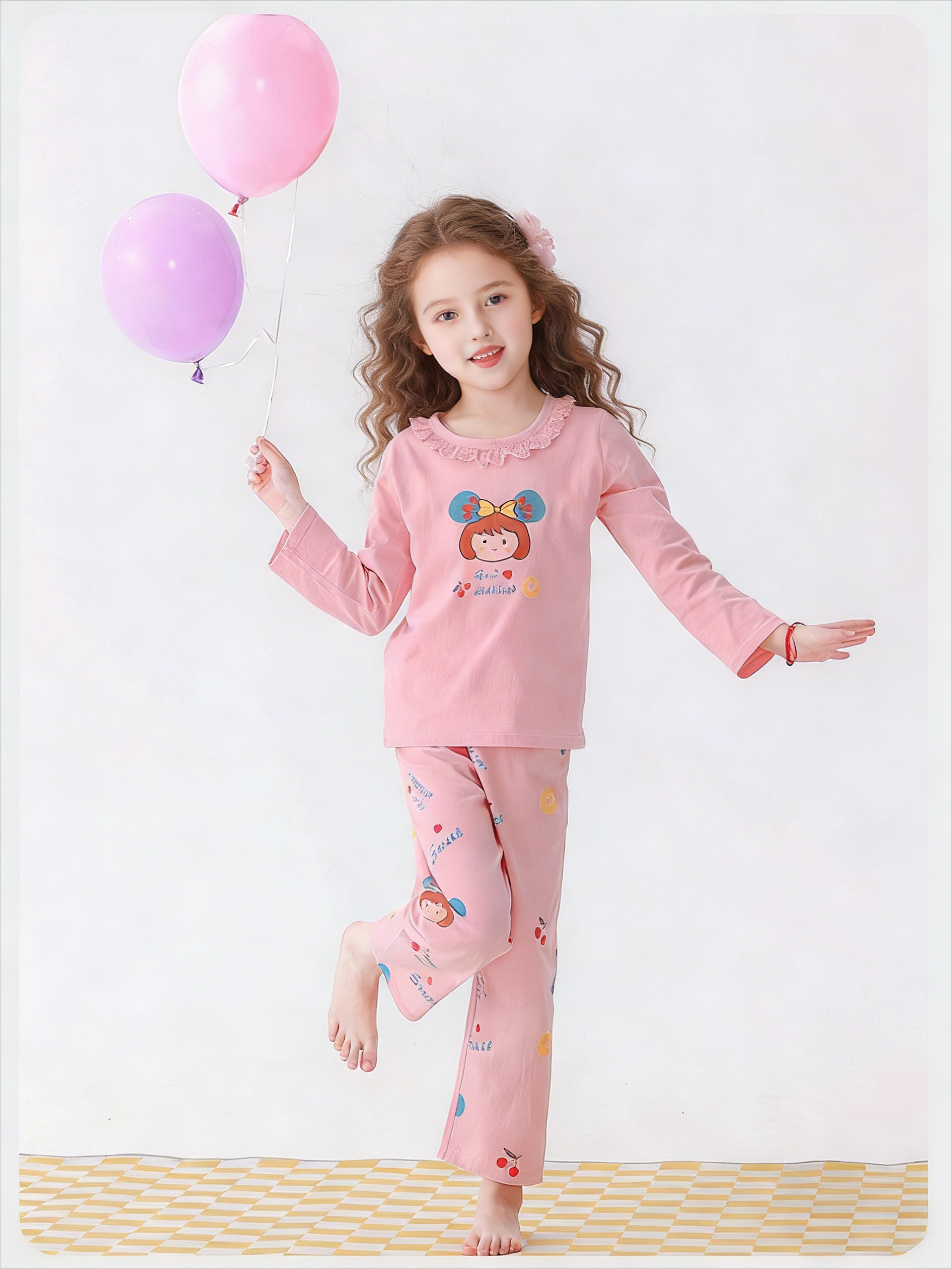 E-BAIHUI Girl Set Pajamas Children Pink Wear