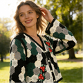 Bohemian Women‘s Cardigan Floral Embroidered Knit Sweater Long Sleeve Open Front Knitwear